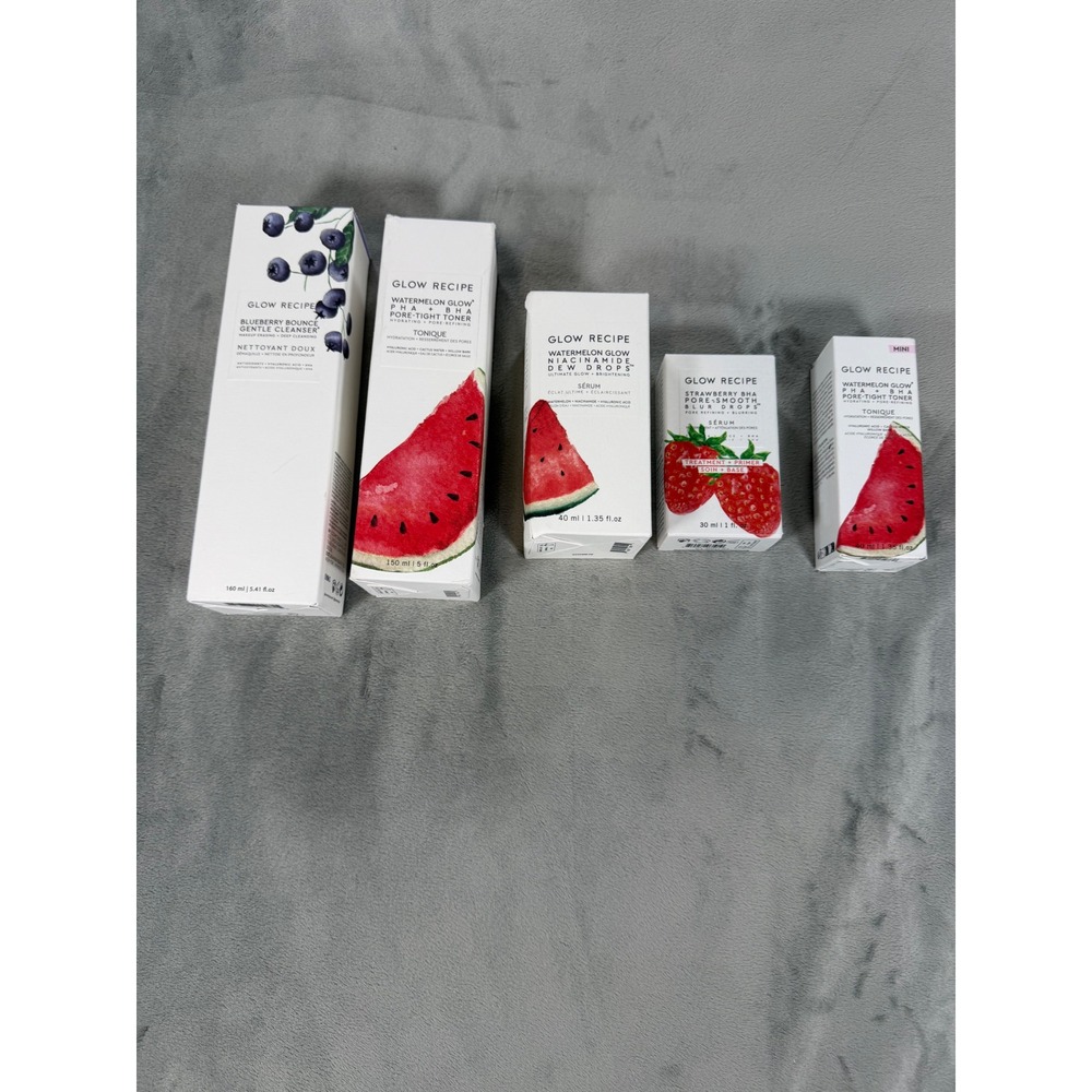 Glow Recipe Skincare Bundle Cleanser Toner Dew Drops Blur Drops MSRP $154 NIB